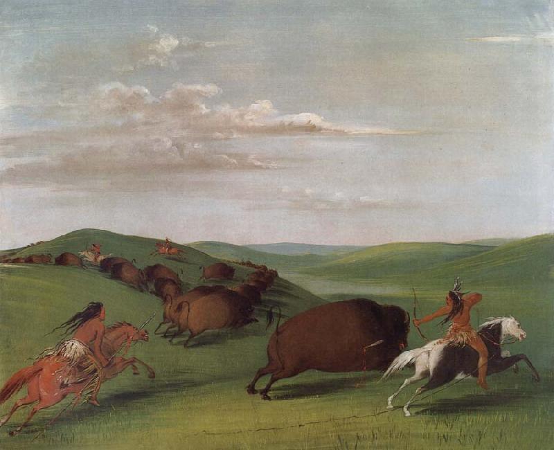 George Catlin Buffalo Chase with Bows and Lances France oil painting art